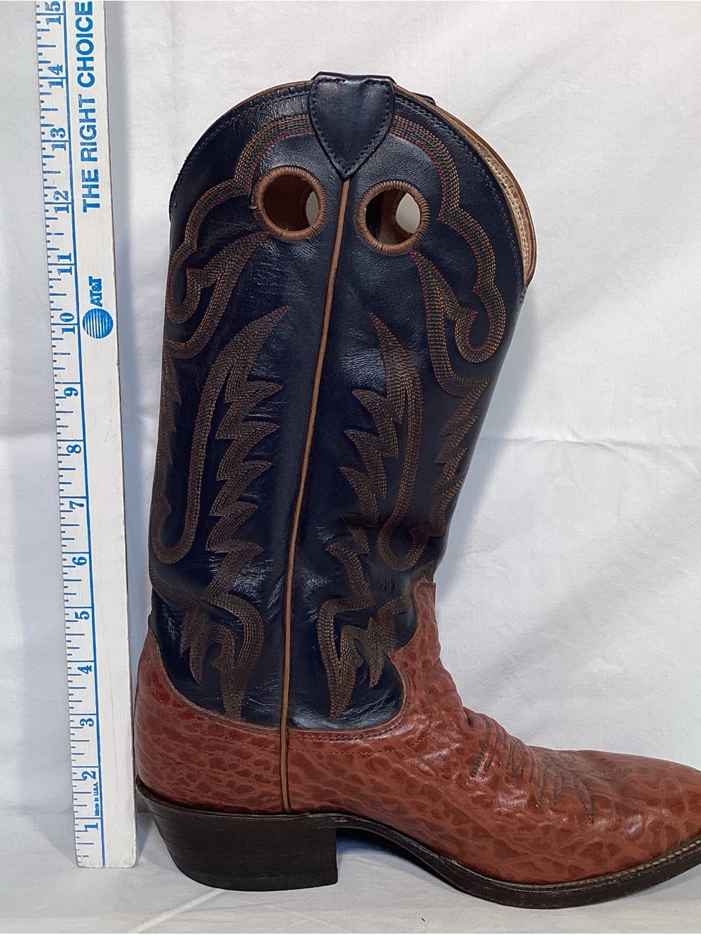Vintage Justin Boots Exotic Navy Blue and Brown Men's Western Boots Style 2271 - Picture 15 of 16
